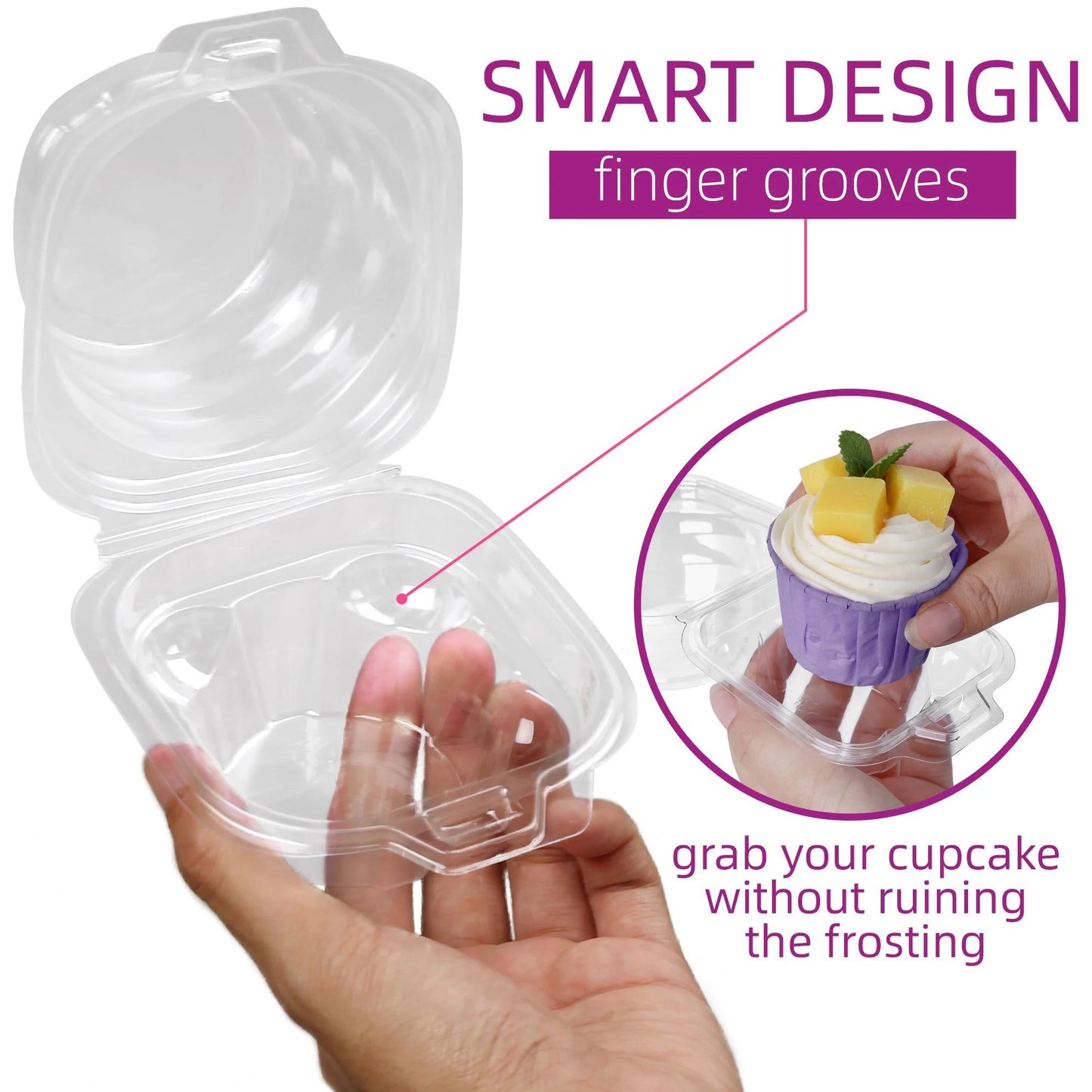 LotFancy 50Pcs Plastic Clear Individual Cupcake Containers, Cupcake Holders with Lid, Standard Size