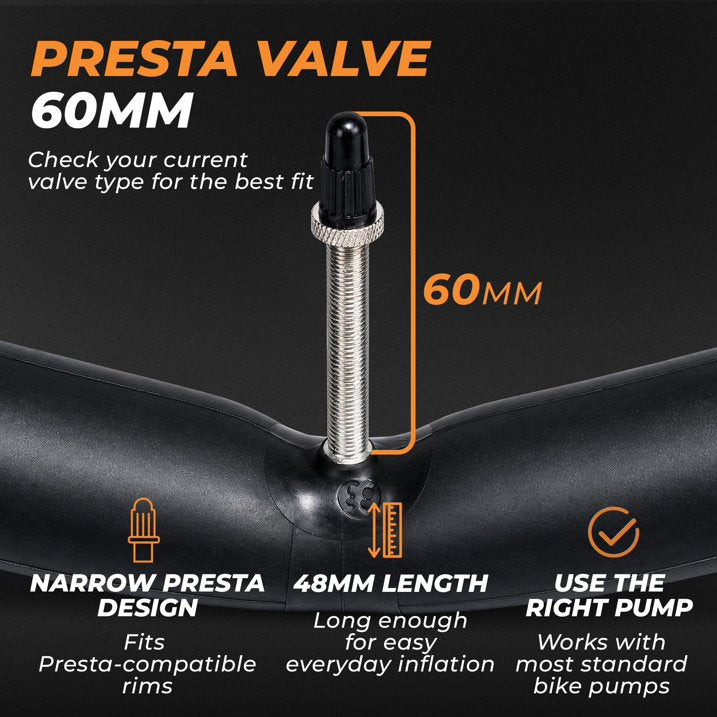 LotFancy 2Pcs 700 x 28C/30C/32C Bike Tubes for Road Mountain Bike with 2 Levers, 60mm Presta Valve