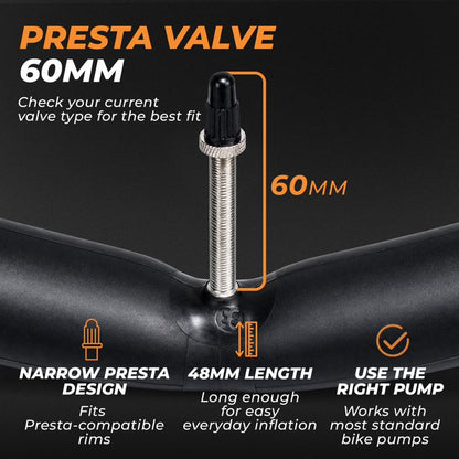 LotFancy 2Pcs 700 x 28C/30C/32C Bike Tubes for Road Mountain Bike with 2 Levers, 60mm Presta Valve