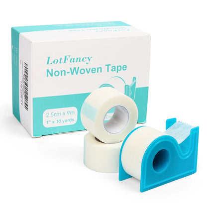 LotFancy 12 Rolls Medical Tape, 1 in x 10 Yards Adhesive Surgical Paper Tapes with 2 Dispensers