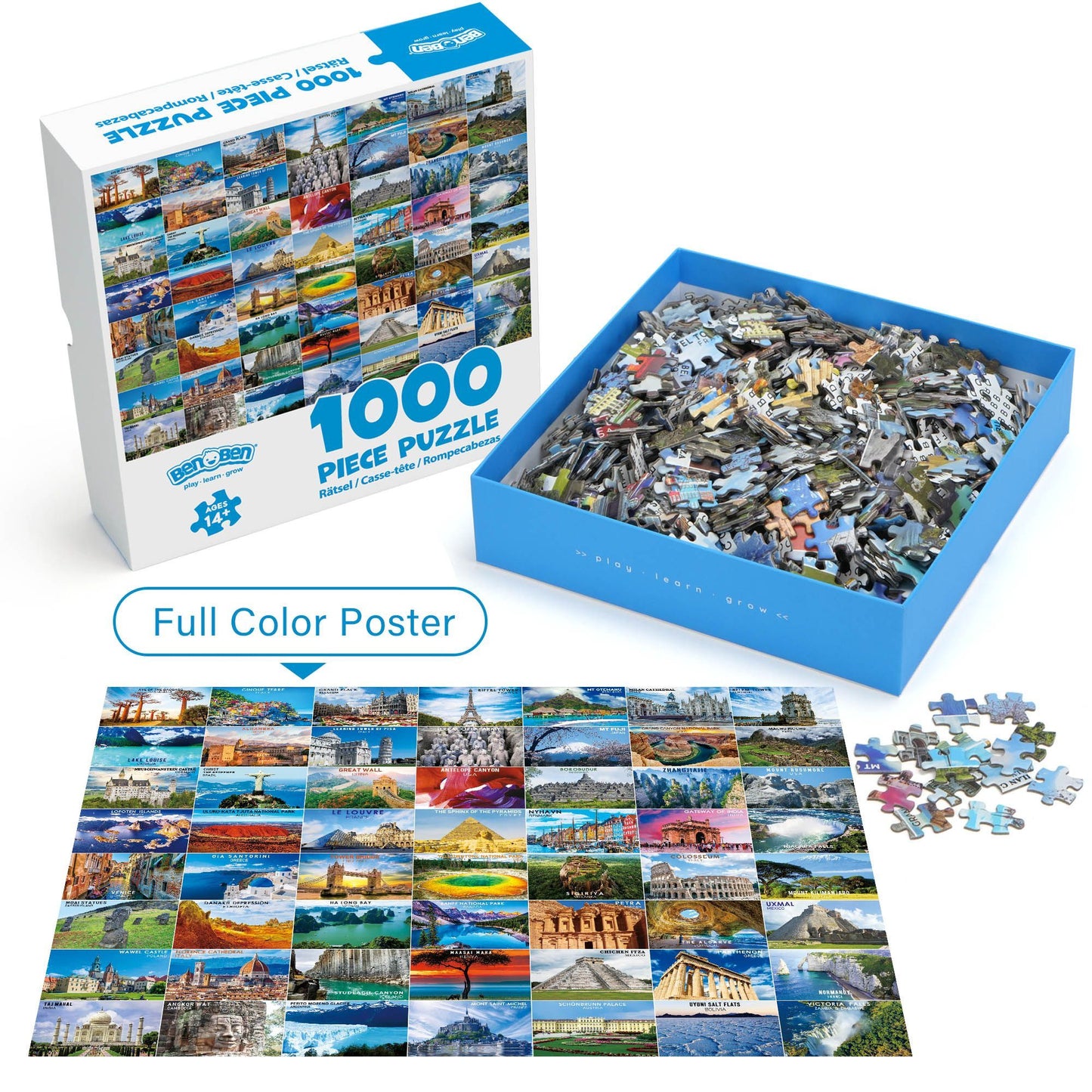 BenBen Jigsaw Puzzles 1000 Pieces for Adults Ages12+, Famous World Scenic Landmarks, 27.5 x 19.7 in