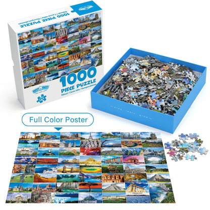 BenBen Jigsaw Puzzles 1000 Pieces for Adults Ages12+, Famous World Scenic Landmarks, 27.5 x 19.7 in