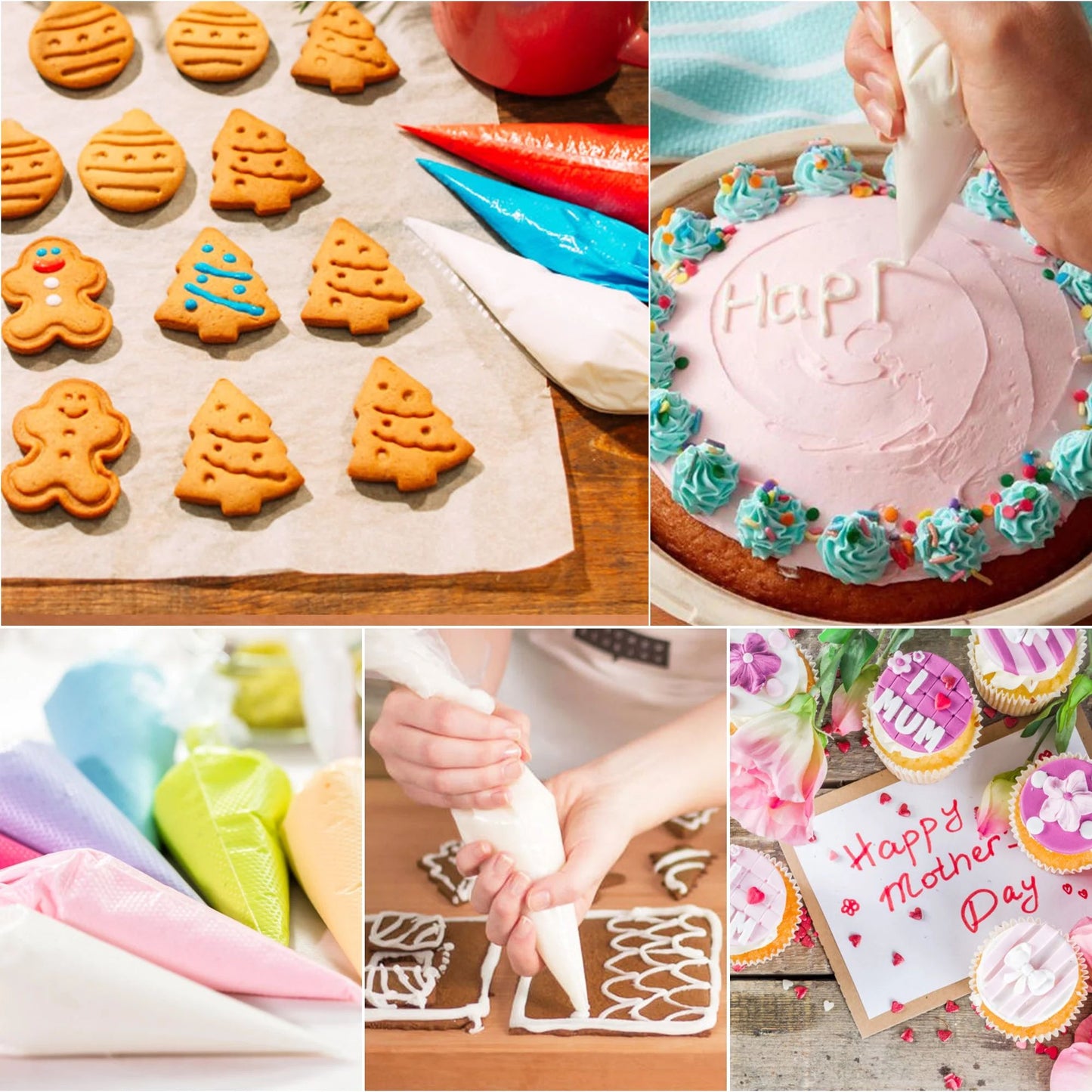 LotFancy Piping Bags, 500 Pcs 10" Disposable Pastry Bags & 5 Clips, Icing Bags for Cake Cookie Decor