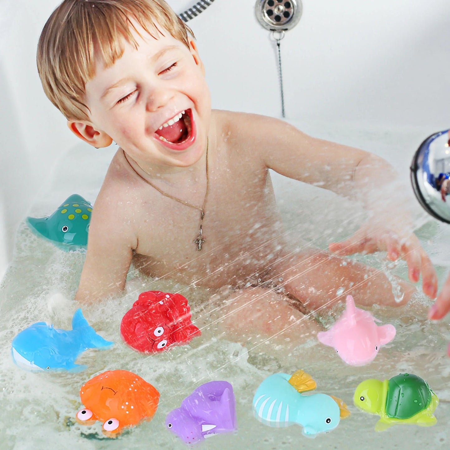 LotFancy 8Pcs Bath Toys for Toddler Infant, No Hole Mold Free Sea Animal Baby Bath Tub Toys