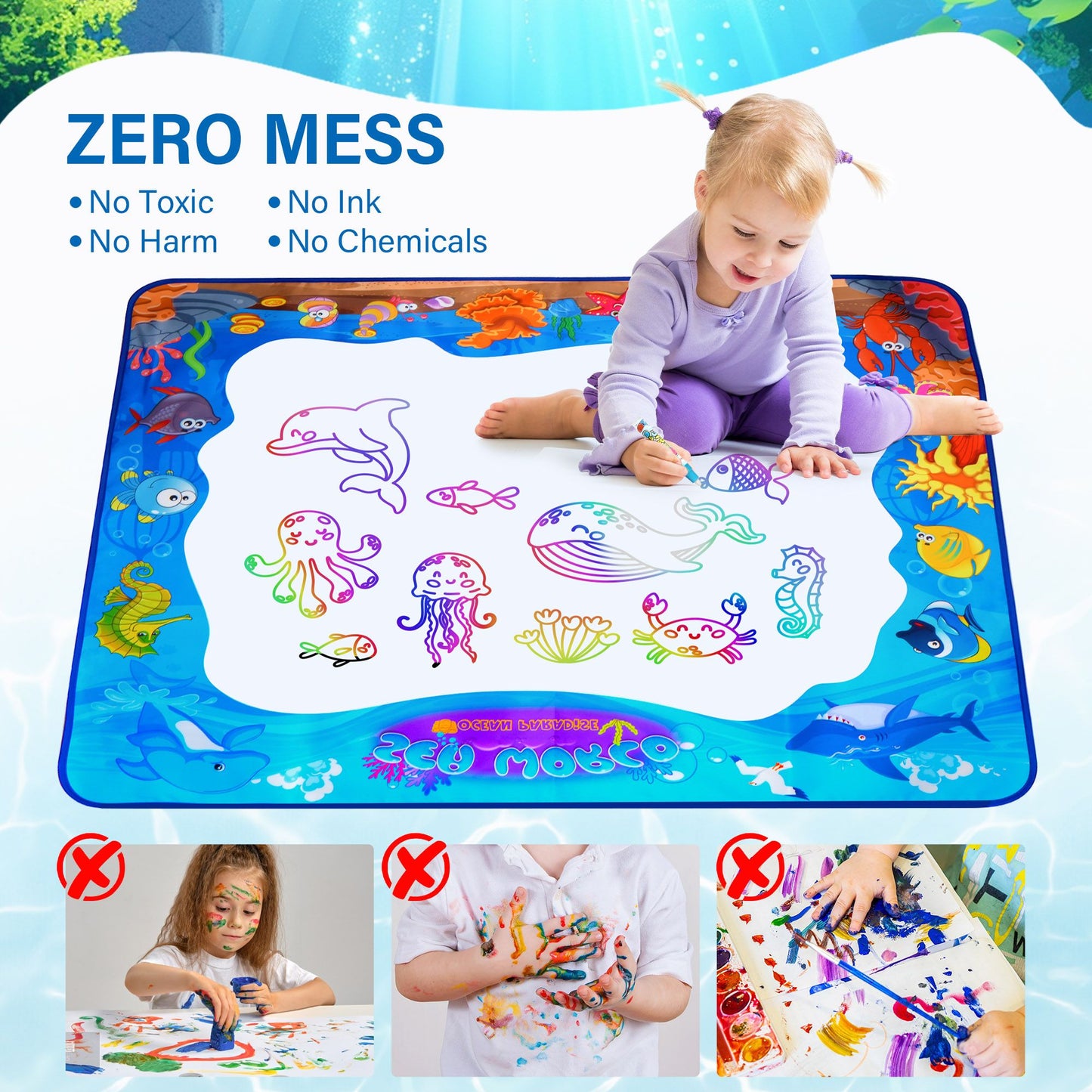 LotFancy Water Doodle Mat, 40 x 32 in, Painting Writing Color Doodle Drawing Mat Toys for Age 2-6 Year Old Boys Girls Toddler Gift