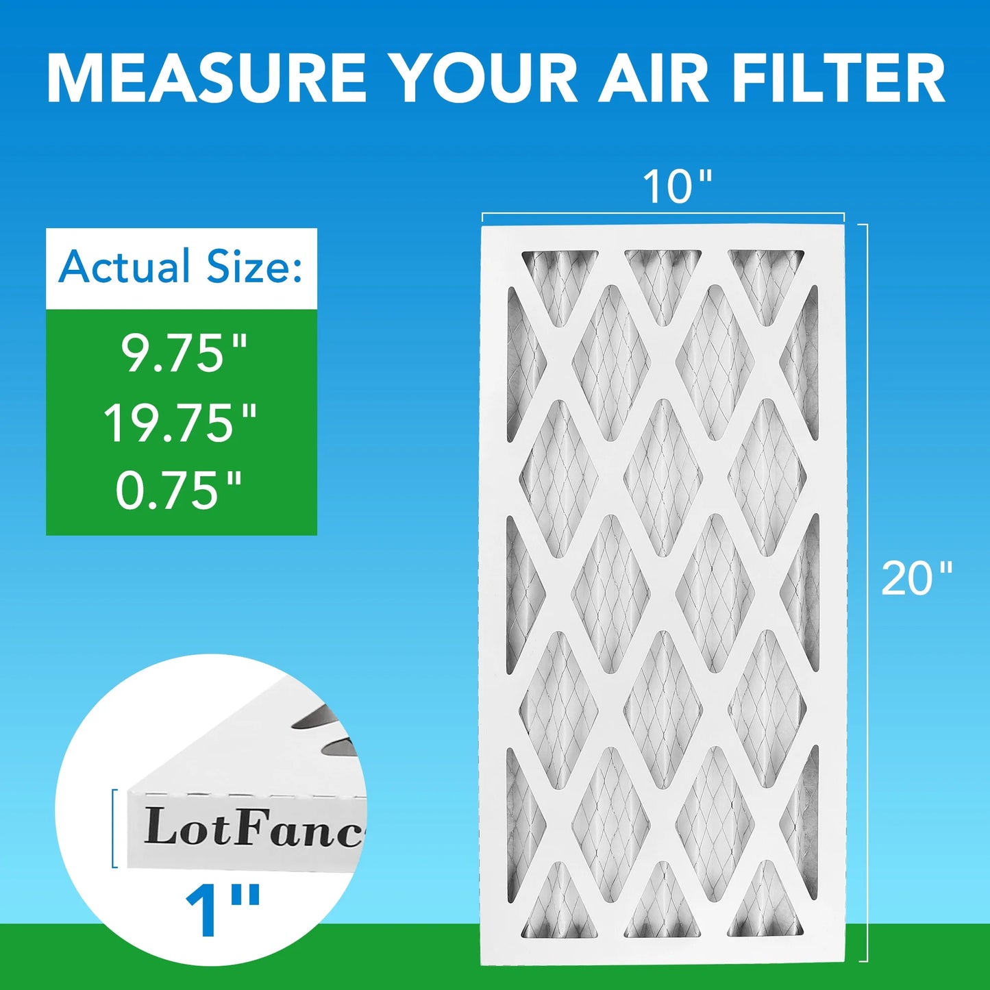 LotFancy 10x20x1 Air Filters, 4 Pack, MERV 8 Pleated HVAC AC Furnace Filters