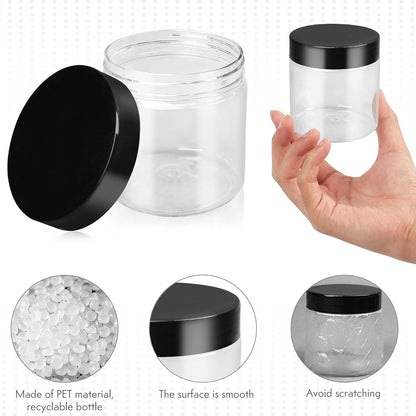 LotFancy Plastic Containers with Lids, 15 Pack 8 oz Plastic Jars, Refillable Empty Slime Containers
