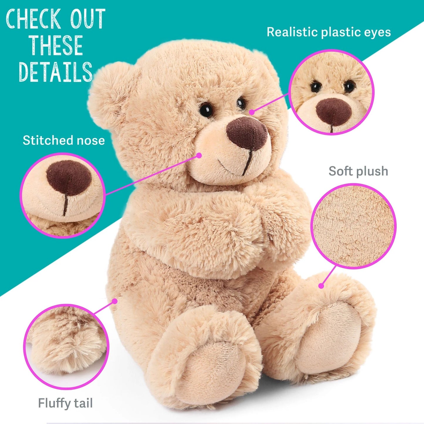 LotFancy Teddy Bear Stuffed Animals, 2 Pcs 10" Plush Toy for Valentine's Day Gifts