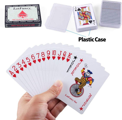 LotFancy Waterproof Playing Cards, Large Print, 100% Plastic, 2 Decks of Cards with Plastic Cases, for Texas Hold'em, Pool Beach Water Card Games, Jumbo Index Poker Size PMT