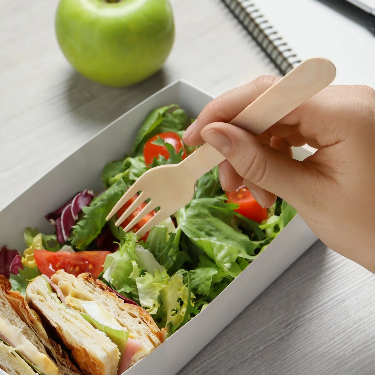 LotFancy Disposable Forks, 100 Pcs Wooden Forks, 6.2" Compostable Biodegradable Forks