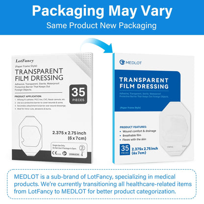 LotFancy Transparent Film Dressing 2.375" x 2.75", 35 Packs Waterproof Bandage for Post Surgical Shower, Tattoo Aftercare Bandage