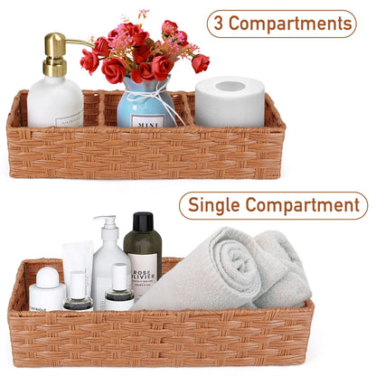 LotFancy Toilet Paper Storage Basket, 2 Pack Woven Wicker Toilet Tray Tank Topper Baskets,Brown