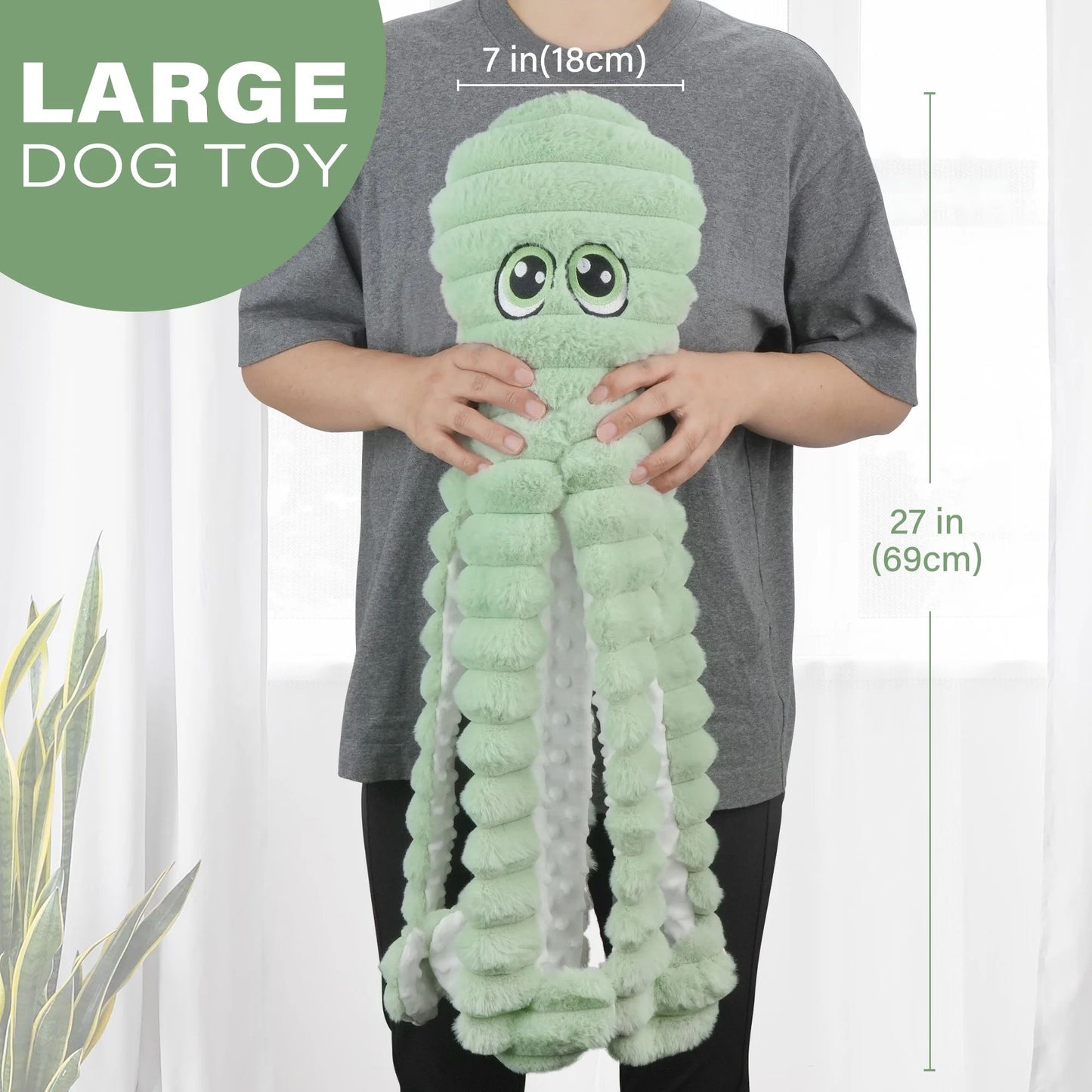 Prime Pets Dog Toys for Large Dogs, 27" Large Crinkle Squeaky Dog Toy, Plush Octopus Dog Chew Toy
