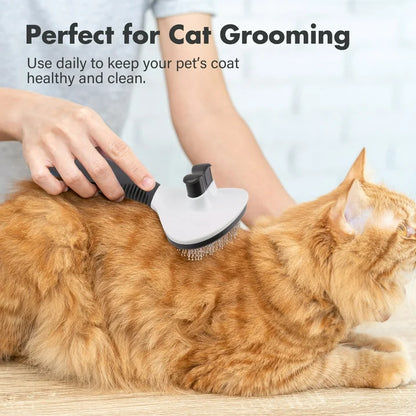 Prime Pets Cat Brush for Shedding, Self Cleaning Slicker Brush for Dogs Bunny Puppy Grooming