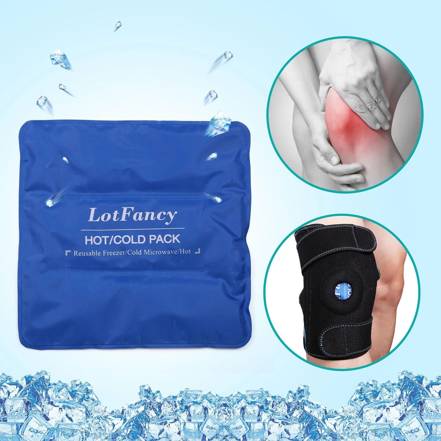 LotFancy Ice Packs for Knee Injuries, Gel Hot Cold Pack w/ Wrap for Knee Surgery, Pain Relief