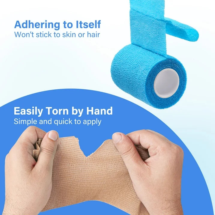 LotFancy Self Adhesive Bandage Wrap, 3" x 5 Yards, Elastic Cohesive Bandage, First Aid Medical Tape