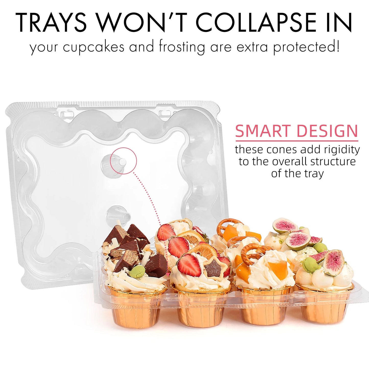 LotFancy Cupcake Carrier Holders, 12 Pack x 12 Sets, Clear Cupcake Containers, High Tall Dome Lid