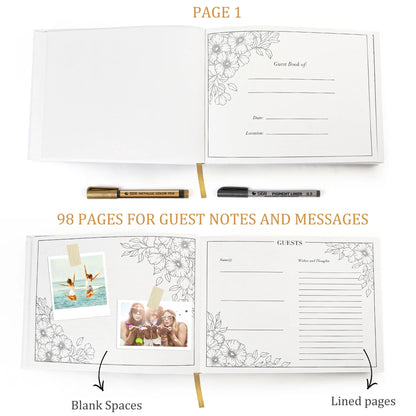 LotFancy Wedding Guest Book with 2 Pen, Guest Book Reception, 128 Pages Thick Paper