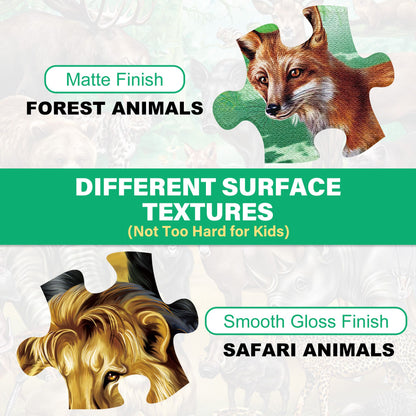 BenBen 100 Piece Double-Sided Jigsaw Puzzles for Kids 4-8, Jungle Animal Puzzle Toys for Girls, Boys