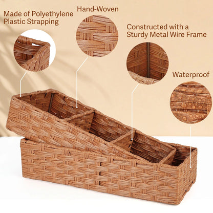 LotFancy Toilet Paper Storage Basket, 2 Pack Woven Wicker Toilet Tray Tank Topper Baskets,Brown