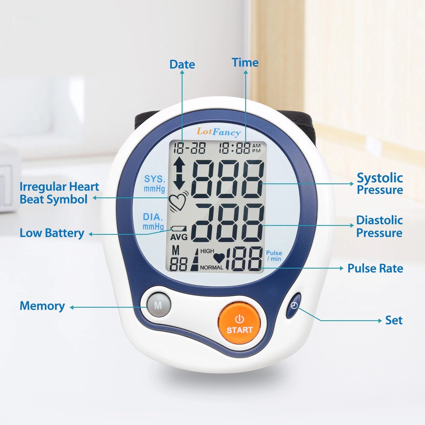 LotFancy Wrist Blood Pressure Monitor, BP Machine with Case, BP Cuff for Heartbeat Detection