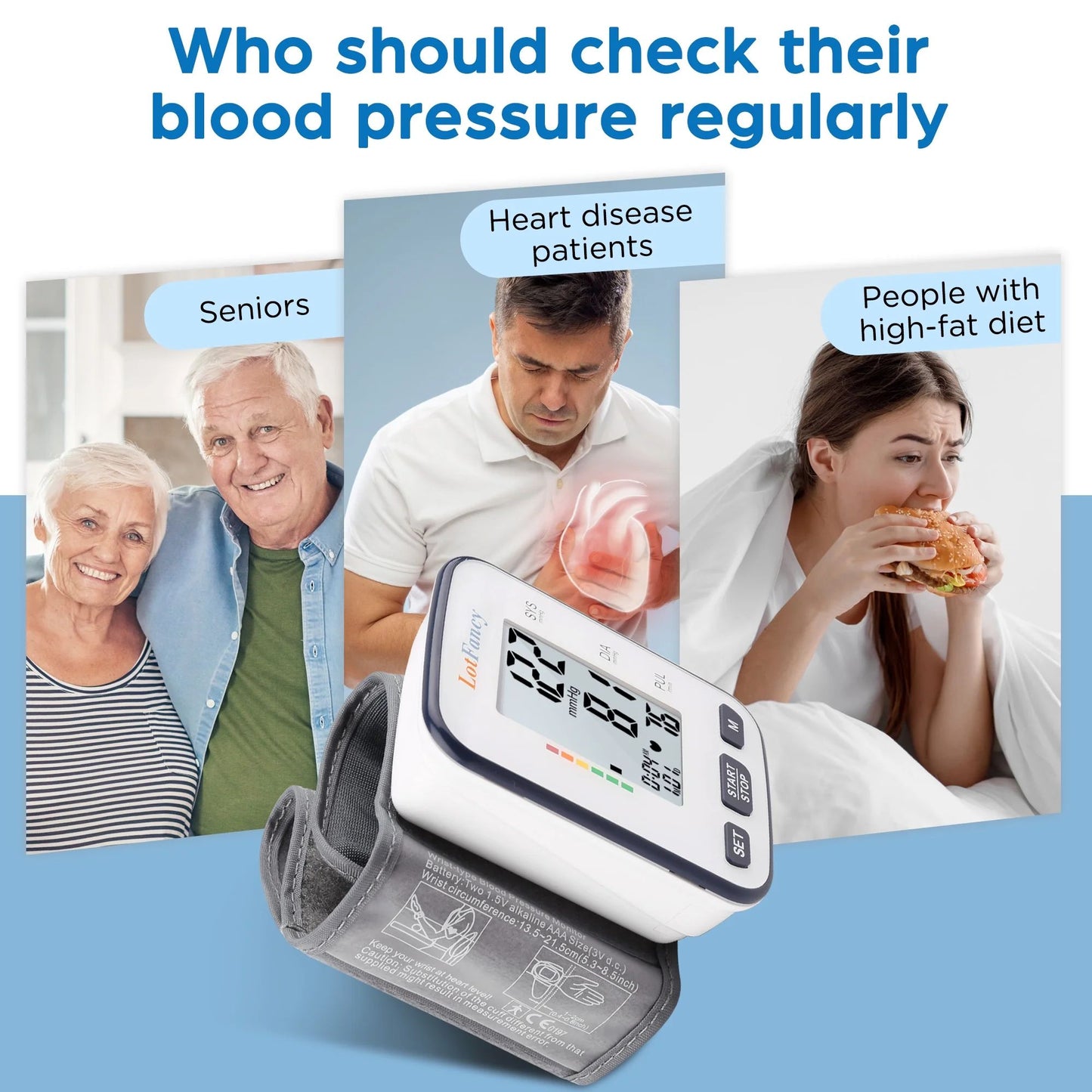 LotFancy Blood Pressure Cuff Wrist, Wrist Blood Pressure Monitor for Home Travel Use