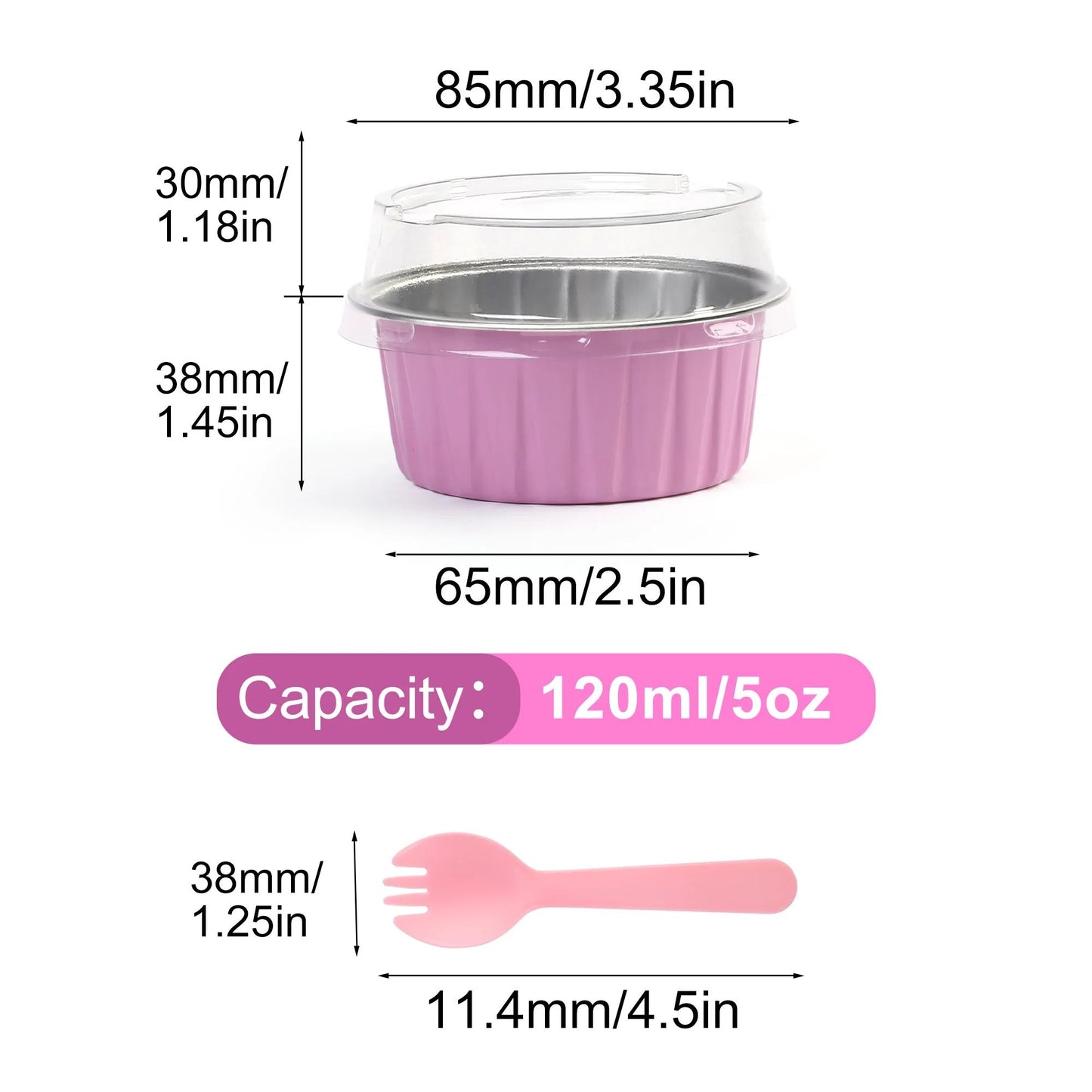 LotFancy Cupcake Liners with Lids 50pcs, 5 oz, Aluminum Foil Baking Cups, Mini Cake Pans, Pink