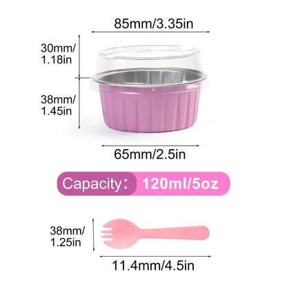 LotFancy Cupcake Liners with Lids 50pcs, 5 oz, Aluminum Foil Baking Cups, Mini Cake Pans, Pink