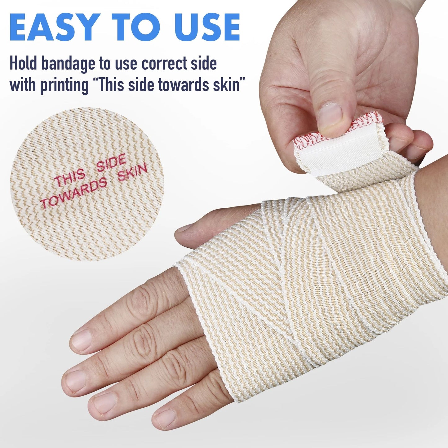 LotFancy 4 Pack Cotton Elastic Bandage Wrap 3 inches x 15 feet , Cotton Compression Bandages