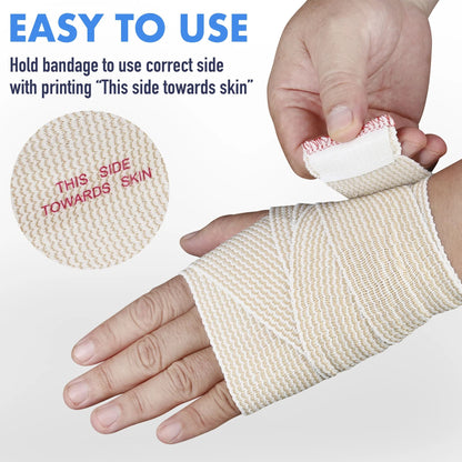 LotFancy 4 Pack Cotton Elastic Bandage Wrap 3 inches x 15 feet , Cotton Compression Bandages