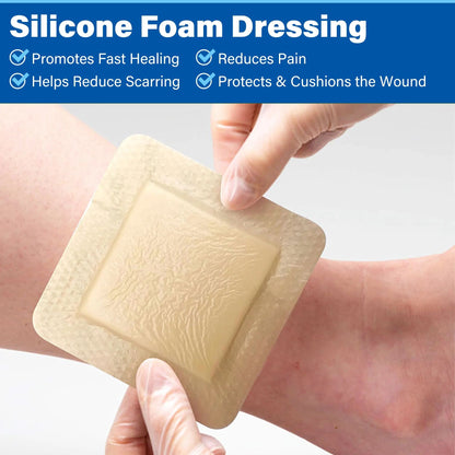 LotFancy Silicone Foam Dressing, 4x4 in, 5 Count, Adhesive Wound Dressing, Bed Sores, Wound Bandage