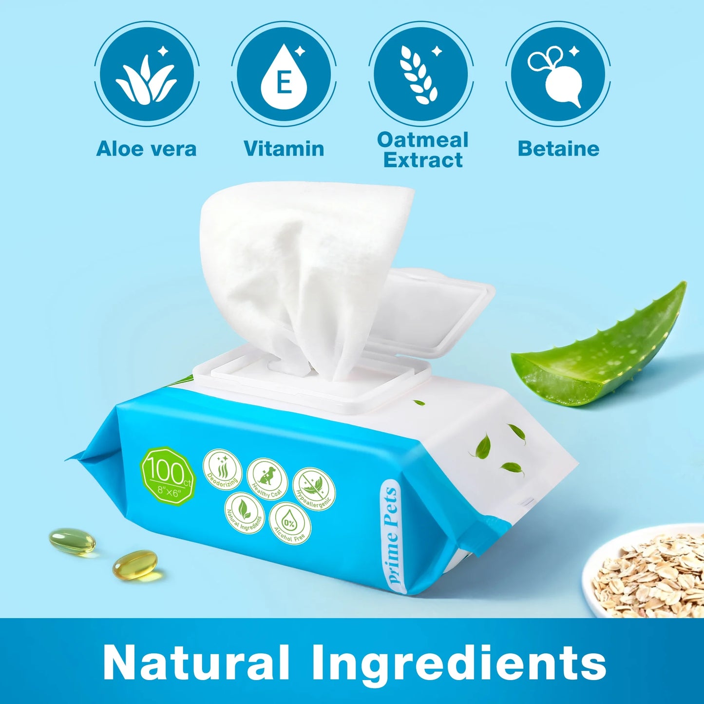 Prime Pets Pet Wipes for Dogs & Cats, 500 Ct, Dog Wipes for Paws and Butt, Deodorizing Puppy Wipes