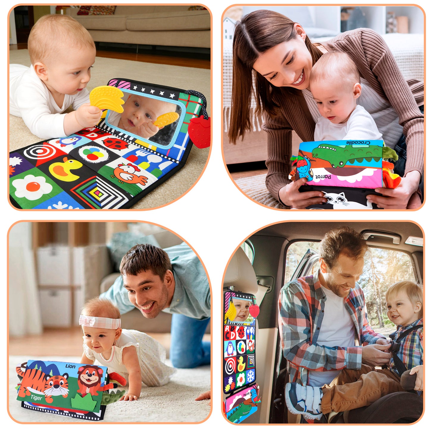 LotFancy Baby Tummy Time Mirror Toys, Crinkle Cloth Book Black and White High Contrast Infants Toys