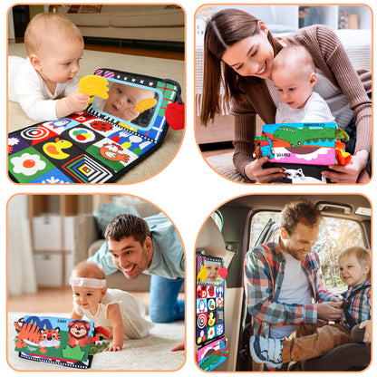 LotFancy Baby Tummy Time Mirror Toys, Crinkle Cloth Book Black and White High Contrast Infants Toys