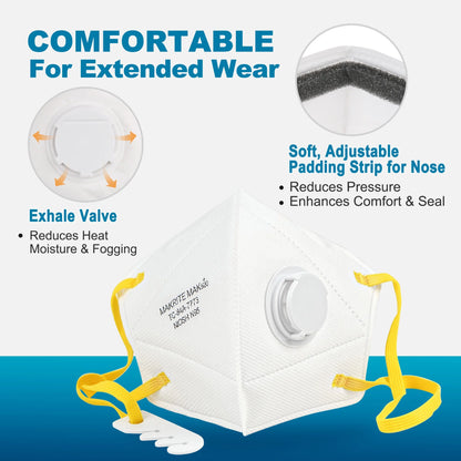 LotFancy NIOSH N95 Particulate Respirator with Breathing Valve, 10 Disposable Protective Face Masks