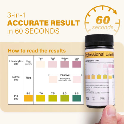 LotFancy 150Pcs UTI Test Strips , 3-in-1 Urine Test Strips for Leukocyte Nitrite and PH Testing