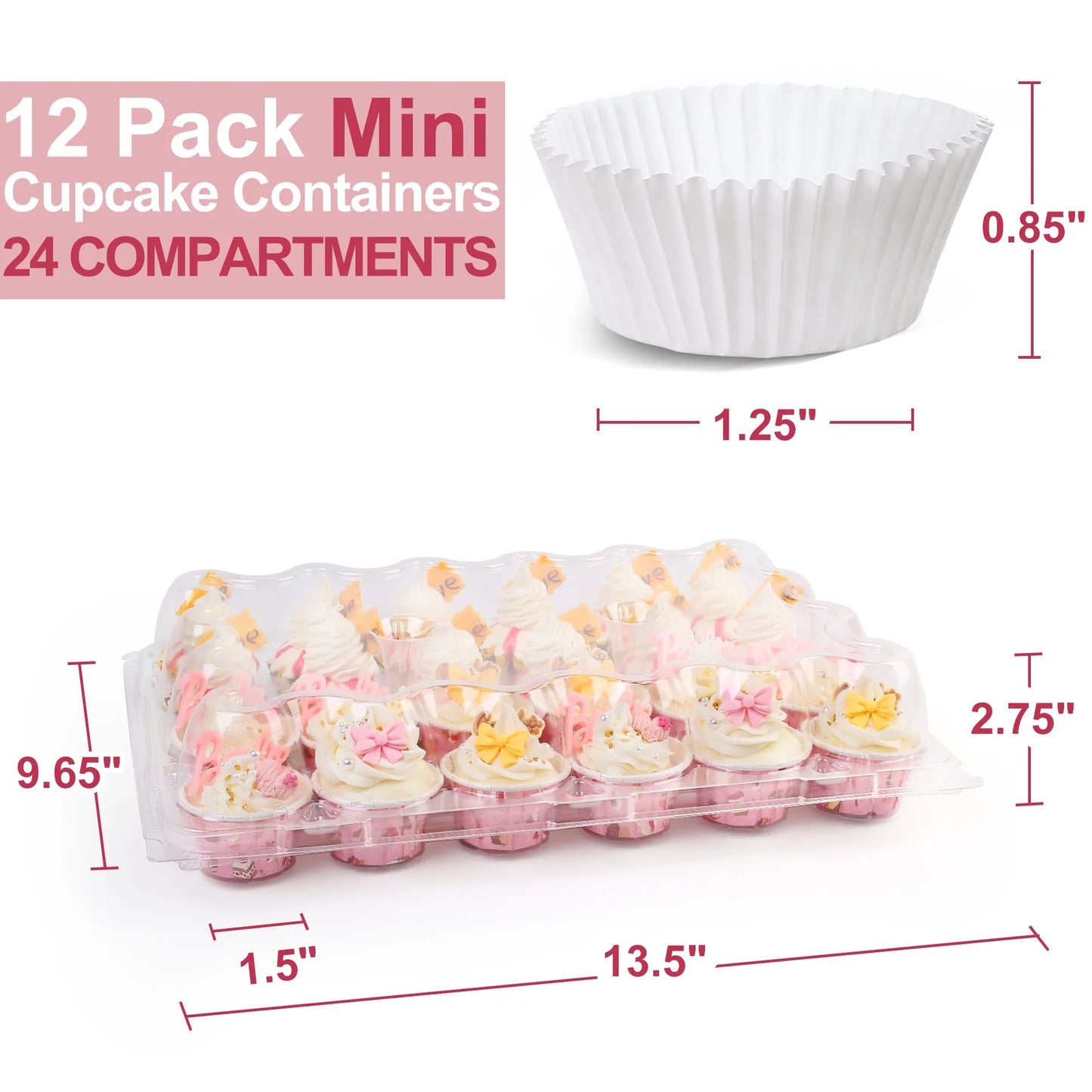 LotFancy Stackable Mini Cupcake Carrier Holders Containers with 288 Cupcake Liners, 24 ct x 12 Sets