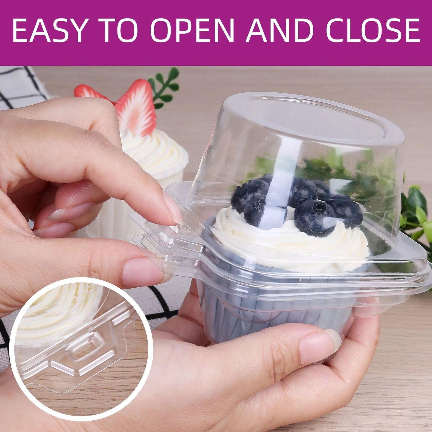 LotFancy 50Pcs Plastic Clear Individual Cupcake Containers, Cupcake Holders with Lid, Standard Size
