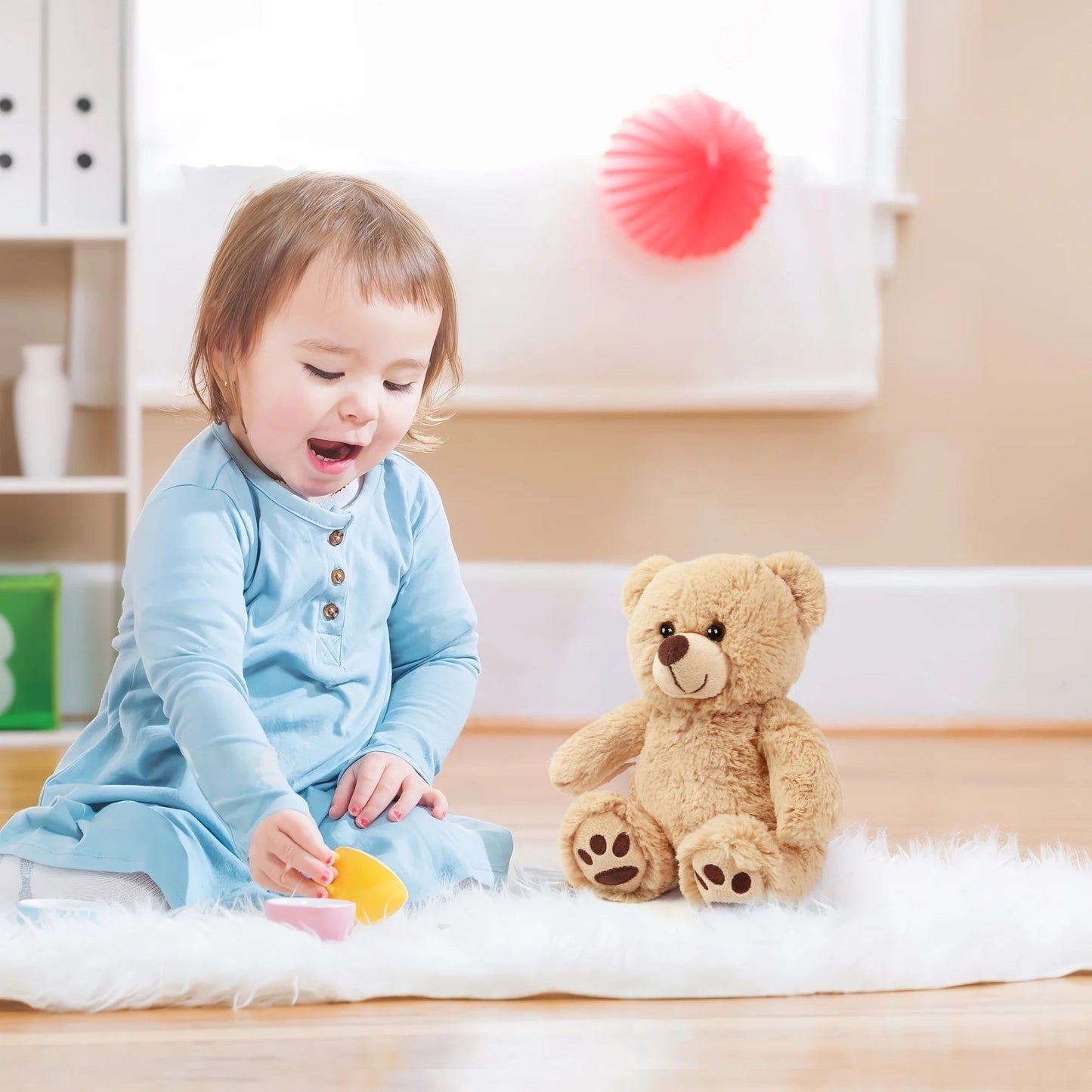 LotFancy Teddy Bear Stuffed Animals, Soft Plush Bear with Footprints, 10 in Plush Toy Gifts for Kids Girls