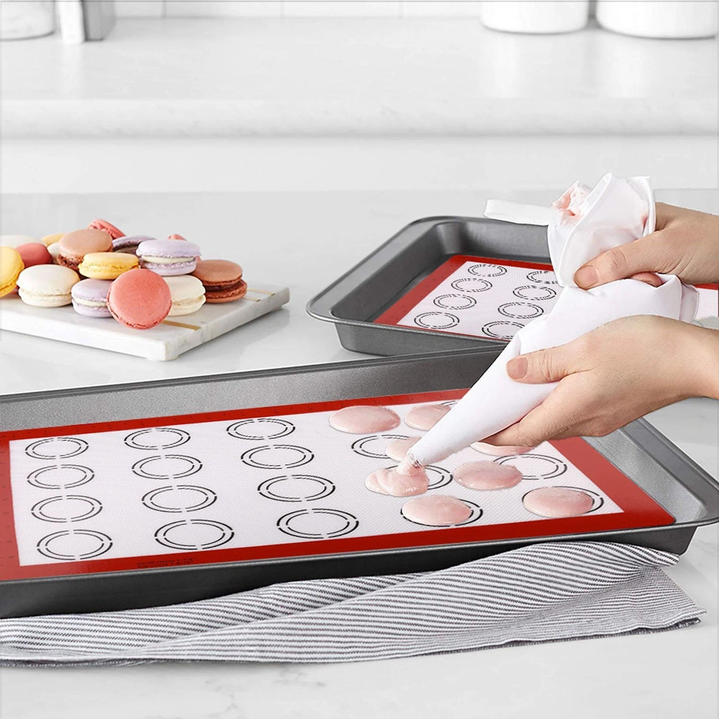 LotFancy Macaron Silicone Baking Mat, 16.5 x 11.5 in, 2Pcs Reusable Half Baking Sheet