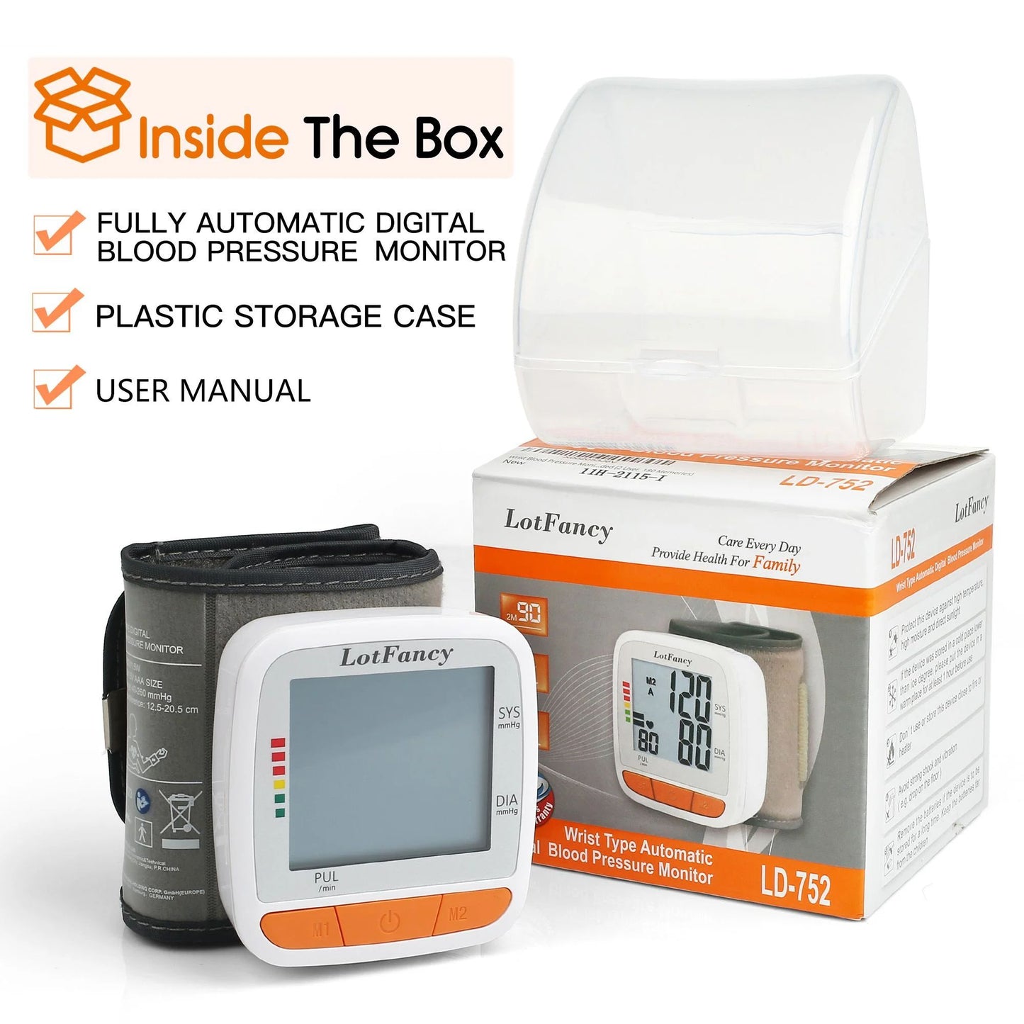 LotFancy Wrist Blood Pressure Monitor, BP Monitor with Portable Case, Heartbeat Detector