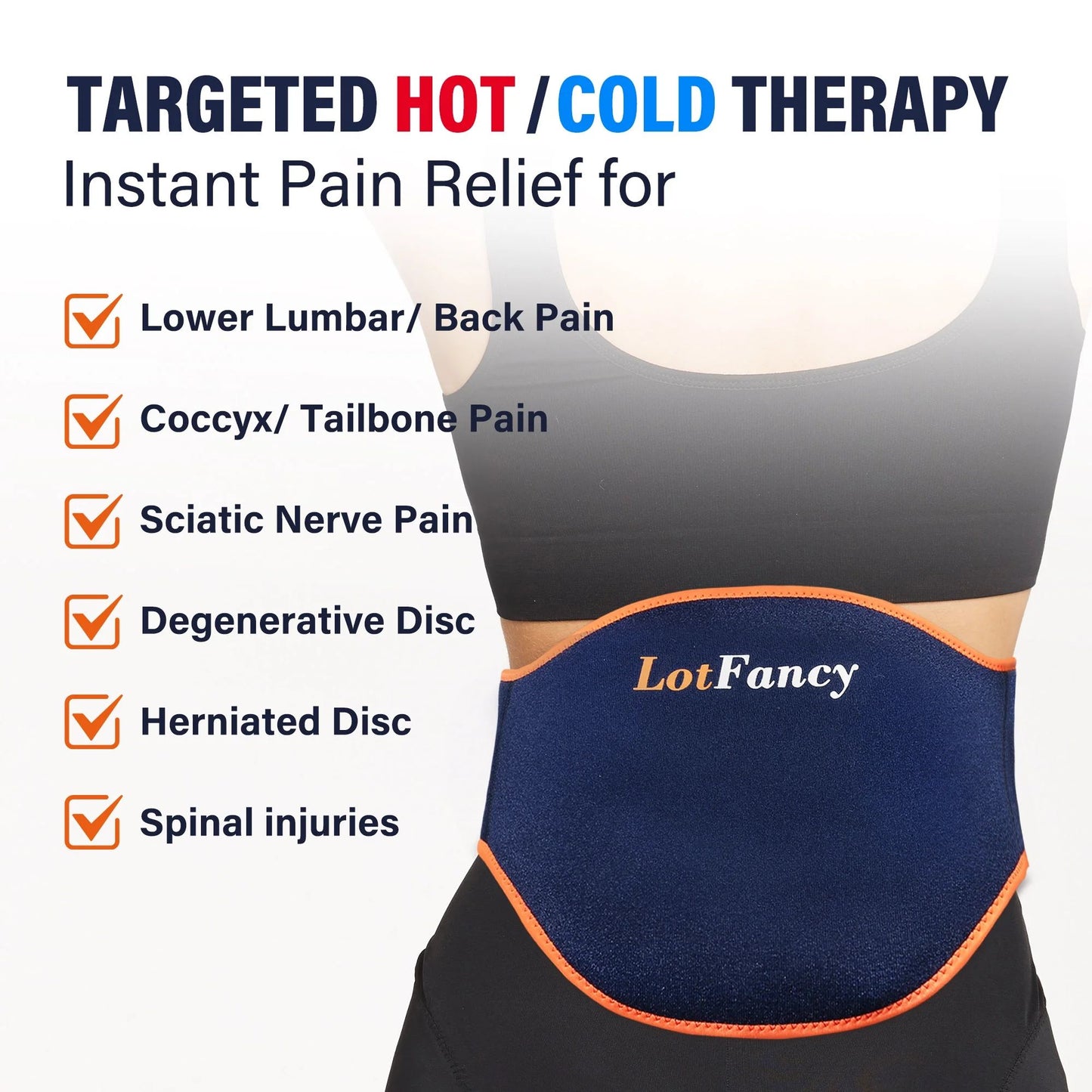 LotFancy Ice Pack for Back Injuries, 2 Gel Hot Cold Packs w/ Wrap for Low Back, Waist, Abdomen