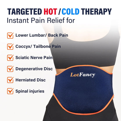 LotFancy Ice Pack for Back Injuries, 2 Gel Hot Cold Packs w/ Wrap for Low Back, Waist, Abdomen