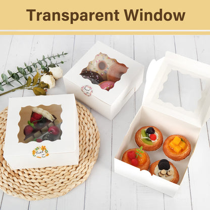LotFancy 48 Pcs White Bakery Boxes with Window, 6x6x3 in Cookie Boxes, Mini Treat Boxes for Pastries