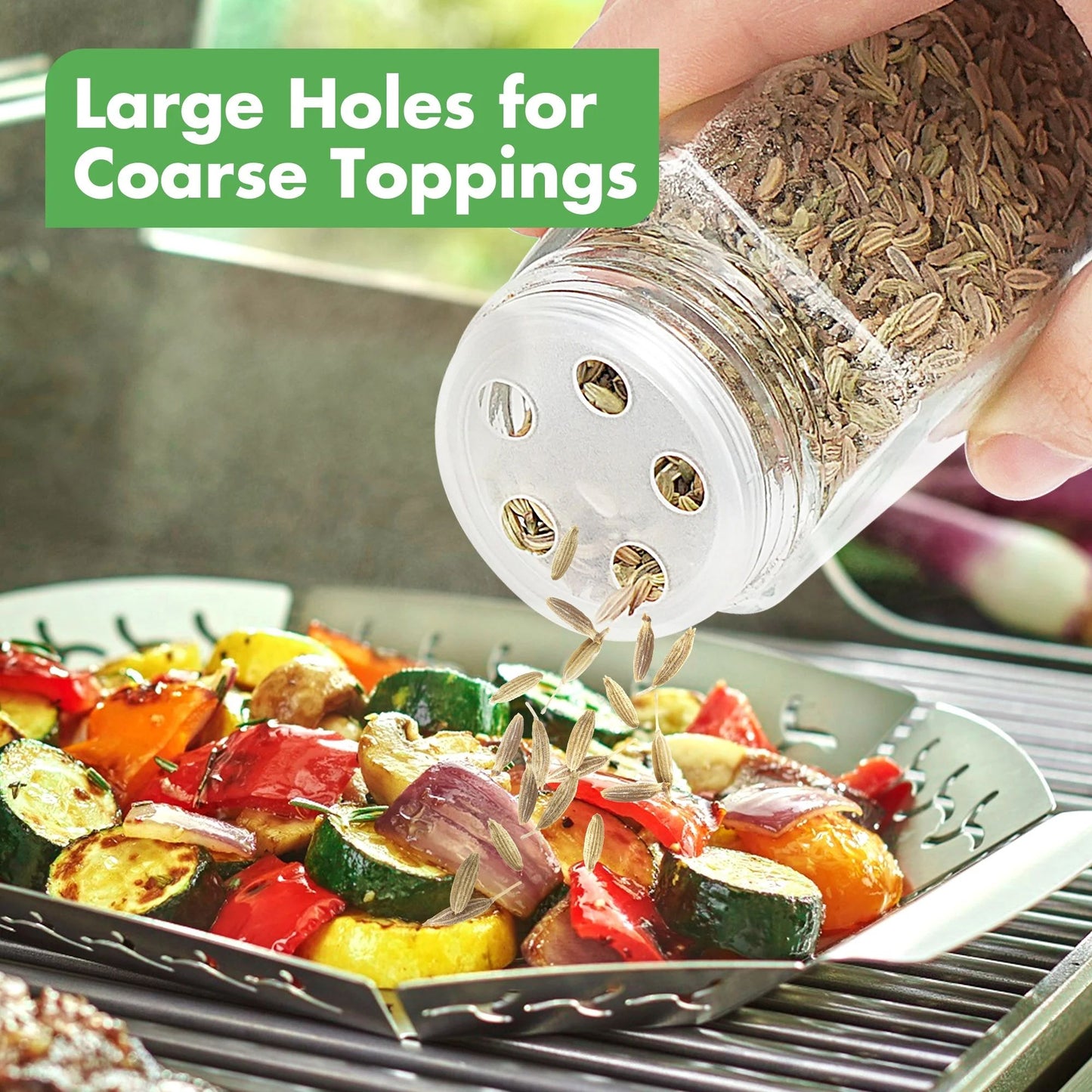 LotFancy Farmhouse Salt and Pepper Shakers Set with Lid, Glass Bottles with Galvanized Caddy Holder