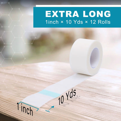 LotFancy 12 Rolls Medical Tape, 1 in x 10 Yards Adhesive Surgical Paper Tapes with 2 Dispensers