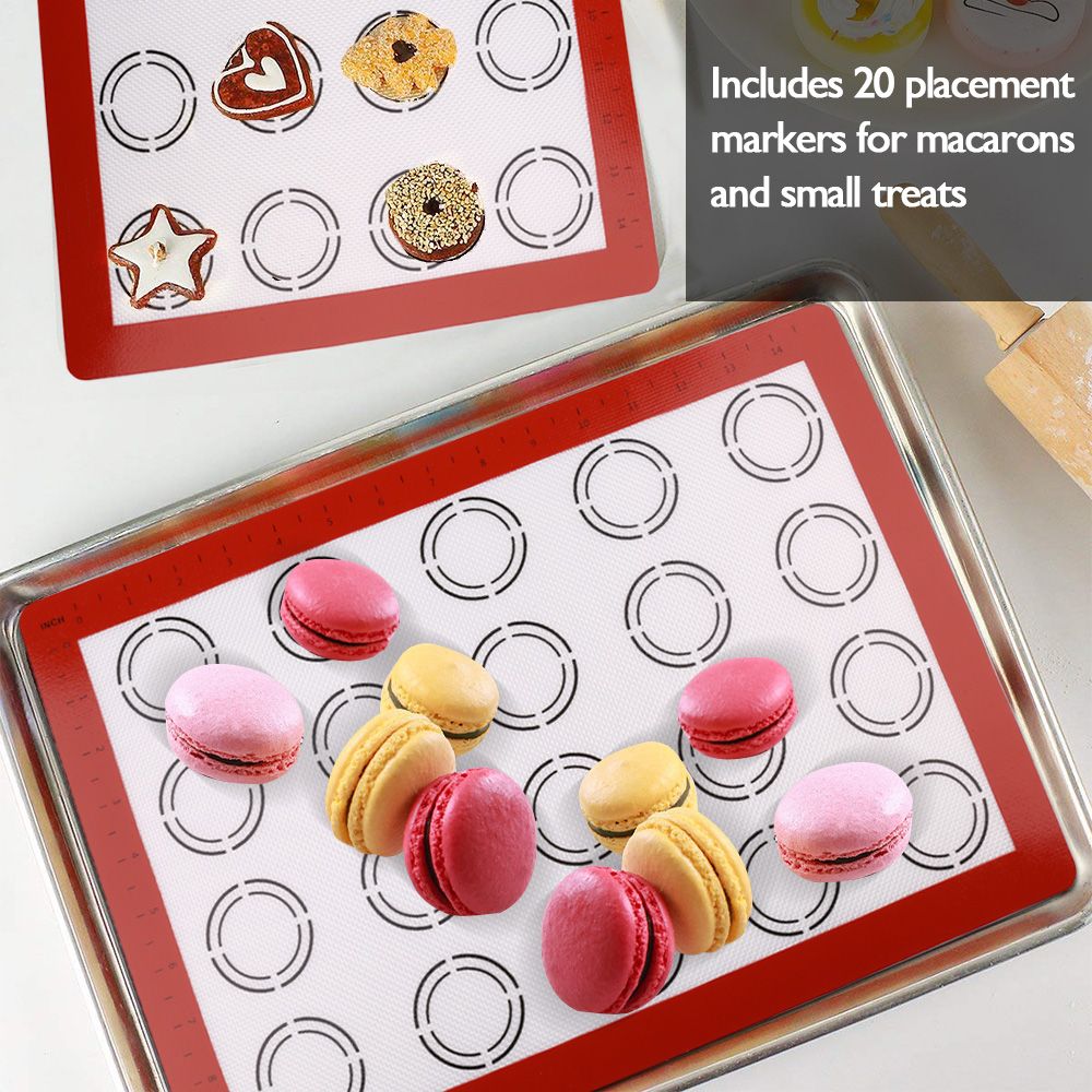 LotFancy Macaron Silicone Baking Mat, 16.5 x 11.5 in, 2Pcs Reusable Half Baking Sheet