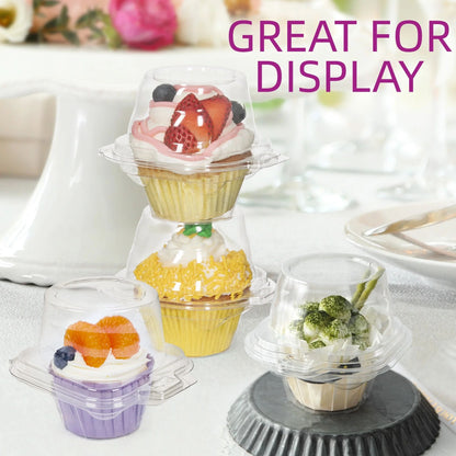 LotFancy 50Pcs Plastic Clear Individual Cupcake Containers, Cupcake Holders with Lid, Standard Size