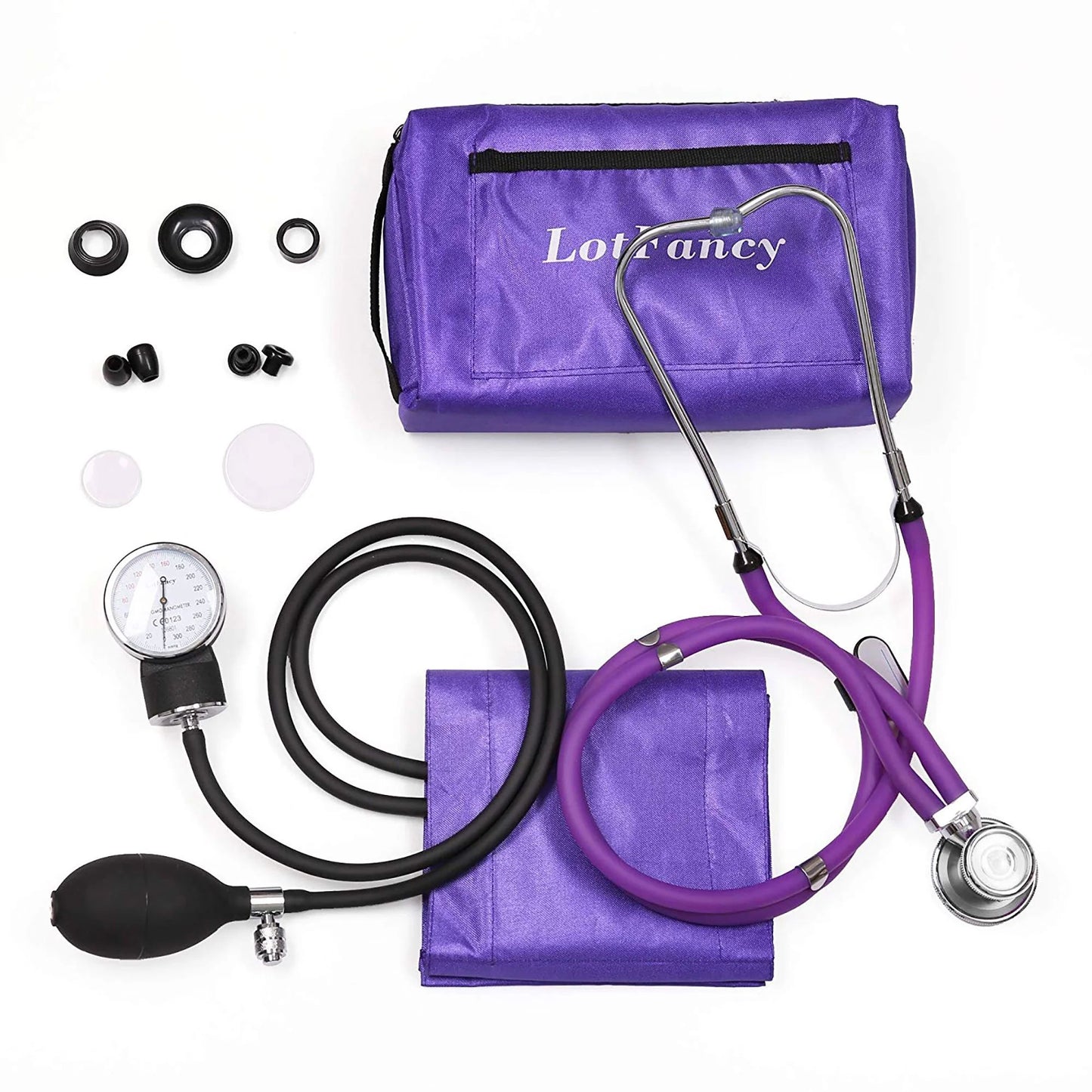 LotFancy Manual Blood Pressure Cuff, Aneroid Sphygmomanometer and Dual Head Stethoscope Kit,Purple