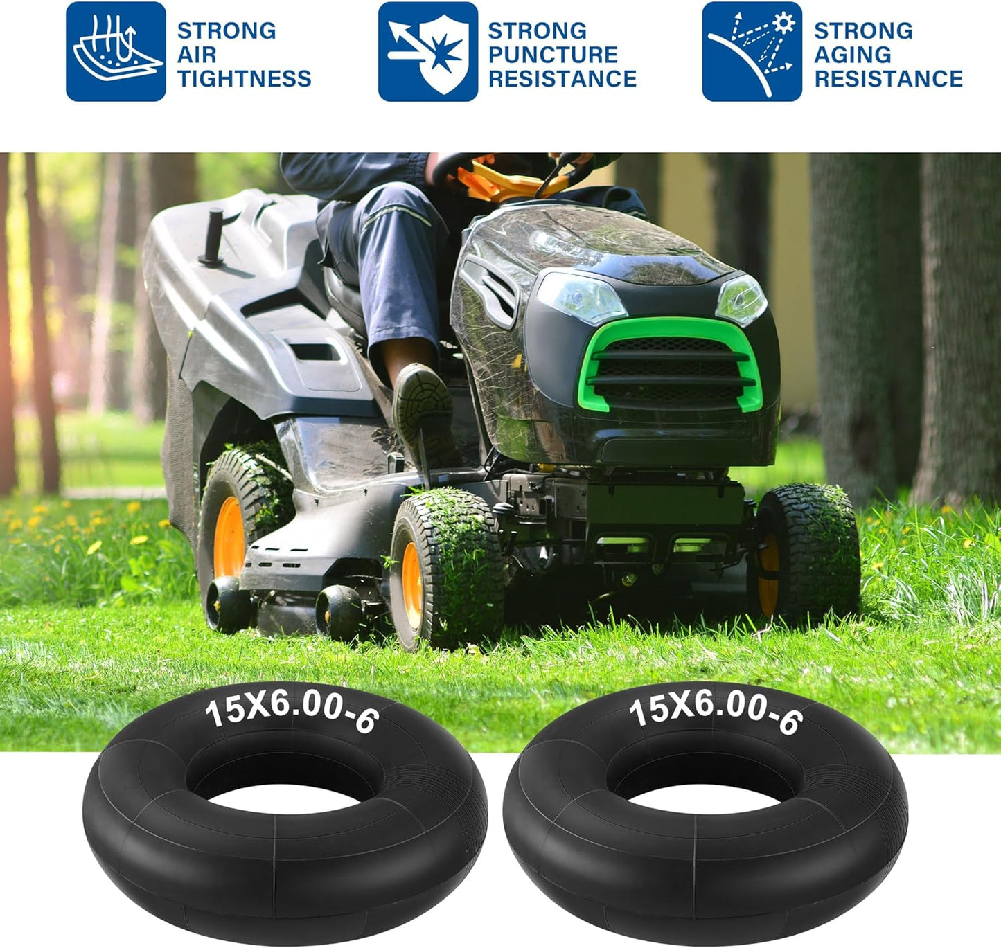 LotFancy 2Pcs 15x6.00-6 Inner Tube for Lawn Mower, Snow Blower, Riding Mowers, ATVs